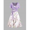 Ensemble de Robe Ligne A Fleur de Pêcher et de T-shirt Cahce-cœur avec Nœud Papillon Deux Pièces - Violet clair XXXXL