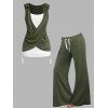 Vacation leisure fake two-piece contrast color pleated women's vest with women's casual loose wide-leg trousers with suit - Vert profond S | US 4