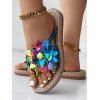 Flower Decor Braided One Toe Flip Flops Flat Slip On Beach Trendy Sandals - multicolor A EU 42