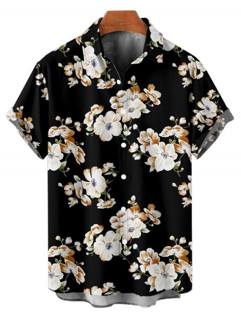 Chemise Décontractée avec Boutons à Manches Roulées Motif Floral pour Hommes