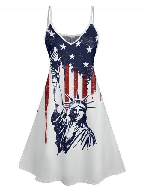 Robe Ligne A à Bretelle Fine Drapeau Américain Imprimé sans Manches