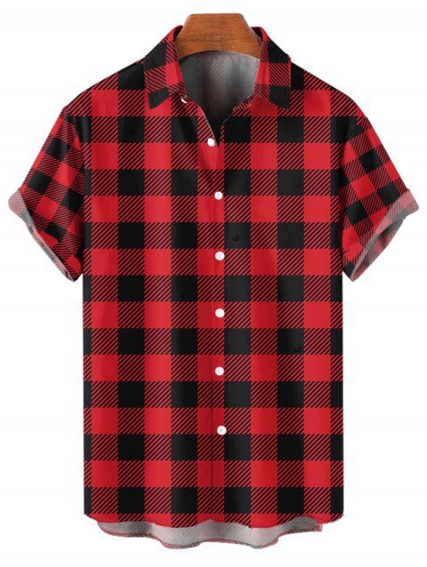 Chemise Décontractée Vintage Boutonnée à Carreaux Imprimé à Manches Roulées