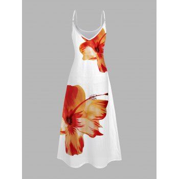 Tropical Floral Pattern Spaghetti Strap Vacation Dress Pocket A Line Long Beach Dress