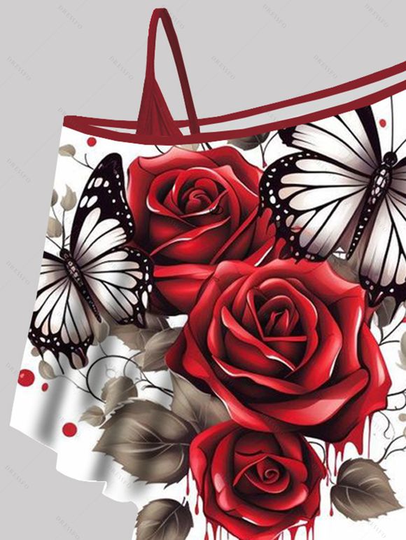 Ensemble de T-shirt Long Gothique Rose et de T-shirt Court en Couleur Unie à Col Oblique Deux Pièces - Rouge XXL | US 12