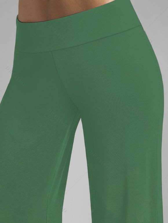 Pantalon de Vacances Long Motif de Tournesol Boutonée à Taille Haute - Vert profond XL | US 12