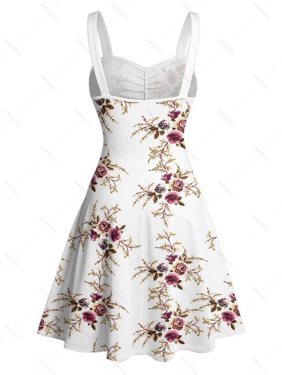 Mini Robe de Vacances Ligne A Fleurie Motif de Feuille avec Ceinture - Blanc XL | US 12