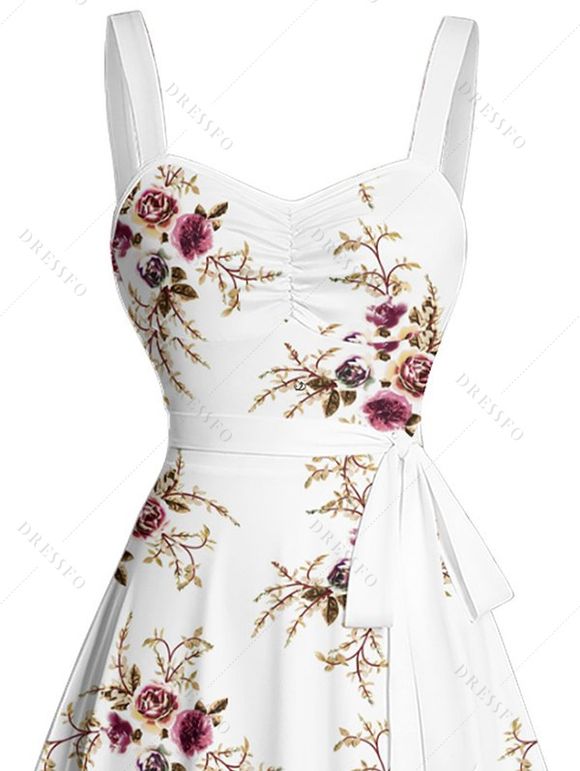 Mini Robe de Vacances Ligne A Fleurie Motif de Feuille avec Ceinture - Blanc XL | US 12