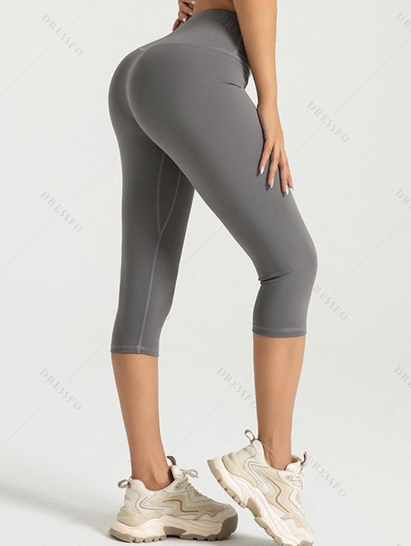 Leggings de Yoga Capri Moulant à Taille Haute à Lacets - Gris Clair XXXL | US 14