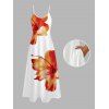 Tropical Floral Pattern Spaghetti Strap Vacation Dress Pocket A Line Long Beach Dress - ORANGE XXL | US 14