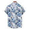 Vacation Couple Outfit Tropical Flower Leaf Print Belted Mini Dress and Roll Up Sleeve Shirt Solid Color Drawstring Waist Shorts Matching Outfit - Bleu profond S | US 4