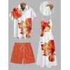 Vacation Couple Outfit Tropical Floral Pattern Spaghetti Strap Pocket A Line Long Dress and Roll Up Sleeve Solid Color Drawstrings Shorts Matching Outfit - Orange S | US 4