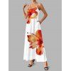 Vacation Couple Outfit Tropical Floral Pattern Spaghetti Strap Pocket A Line Long Dress and Roll Up Sleeve Solid Color Drawstrings Shorts Matching Outfit - Orange S | US 4