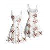 Mini Robe de Vacances Ligne A Fleurie Motif de Feuille avec Ceinture - Blanc L | US 8-10