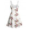 Vacation Couple Outfit Allover Floral Leaf Pattern Ruched Bust Belt Sweetheart Neck A Line Mini Dress and Roll Up Sleeve Shirt Matching Outfit - Blanc S | US 4