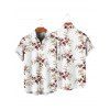 Vacation Couple Outfit Allover Floral Leaf Pattern Ruched Bust Belt Sweetheart Neck A Line Mini Dress and Roll Up Sleeve Shirt Matching Outfit - Blanc S | US 4