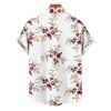 Vacation Couple Outfit Allover Floral Leaf Pattern Ruched Bust Belt Sweetheart Neck A Line Mini Dress and Roll Up Sleeve Shirt Matching Outfit - Blanc S | US 4