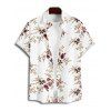Vacation Couple Outfit Allover Floral Leaf Pattern Ruched Bust Belt Sweetheart Neck A Line Mini Dress and Roll Up Sleeve Shirt Matching Outfit - Blanc S | US 4