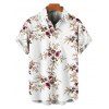 Vacation Couple Outfit Allover Floral Leaf Pattern Ruched Bust Belt Sweetheart Neck A Line Mini Dress and Roll Up Sleeve Shirt Matching Outfit - Blanc S | US 4