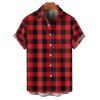 Chemise Décontractée Vintage Boutonnée à Carreaux Imprimé à Manches Roulées - Rouge foncé 5XL
