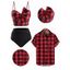 Beach Couple Outfit Tummy Control Plaid Print Bowknot Push Up Ruched Underwire Tankini Swimwear and Roll Up Sleeve Shirt Matching Outfit - Noir S | US 4