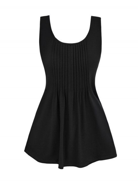 Solid Color Ruched Tank Top Round Neck Curved Hem Long Casual Tank Top