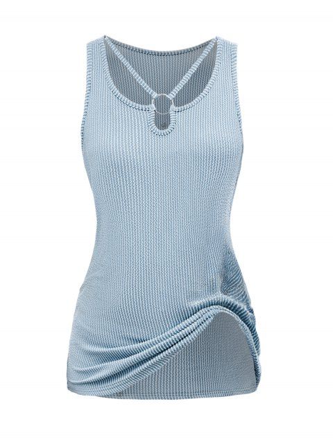 Solid Color O Ring Textured U Notched Tank Top Cut Out Long Casual Tank Top