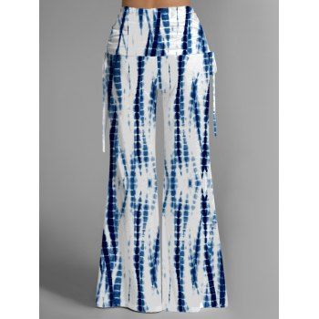 Vacation Tie Dye Print Wide Leg Pants Cinched Foldover Elastic Waist Loose Pants