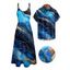 Vacation Couple Outfit Colorblock Marble Printed Spaghetti Strap A Line Tank Dress and Roll Up Sleeve Shirt Matching Outfit - Bleu profond S | US 4
