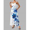 Watercolor Leaf Floral Print Spaghetti Strap Vacation Dress Pocket Long A Line Dress - WHITE S | US 4