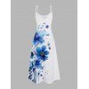 Watercolor Leaf Floral Print Spaghetti Strap Vacation Dress Pocket Long A Line Dress - WHITE S | US 4