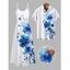 Vacation Couple Outfit Watercolor Leaf Floral Print Spaghetti Strap A Line Long Dress and Roll Up Sleeve Button Up Shirt Matching Outfit - Blanc S | US 4