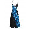 Vacation Couple Outfit Dots Floral Pattern Spaghetti Strap A Line Tank Dress and Roll Up Sleeve Shirt Matching Outfit - Noir S | US 4