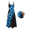Vacation Couple Outfit Dots Floral Pattern Spaghetti Strap A Line Tank Dress and Roll Up Sleeve Shirt Matching Outfit - Noir S | US 4