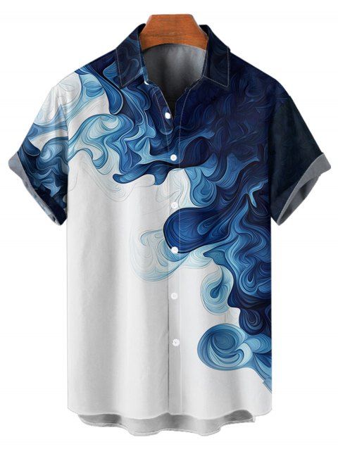 Chemise Décontractée Motif de Vague Ombre Boutonnée à Manches Roulées pour Homme