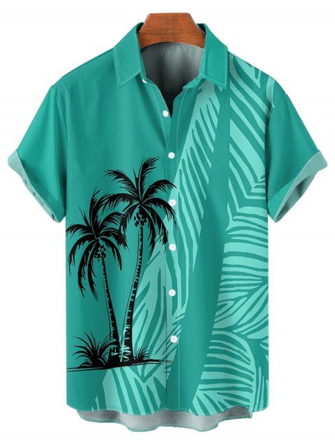 Chemise de Plage Motif de Feuille de Noix de Coco à Manches Roulées pour Homme