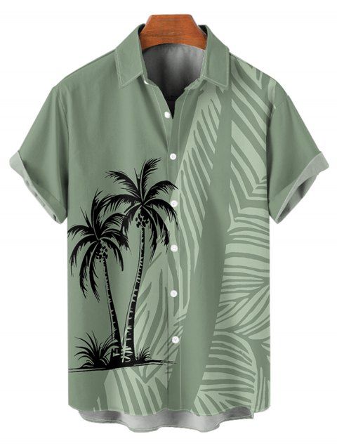 Chemise de Plage Motif de Feuille de Noix de Coco à Manches Roulées pour Homme