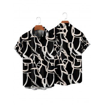 Casual Couple Outfit Geometric Textured Printed Ruched Bust Belt A Line Mini Dress and Roll Up Sleeve Shirt Two Piece Set