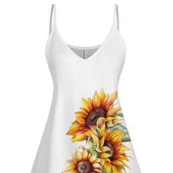 Leaf Sunflower Pattern Vacation Dress Floral Print Spaghetti Strap A Line Tank Dress
