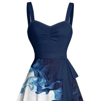 Ombre Wave Pattern Ruched Bust Belt Vacation Dress Sweetheart Neck A Line Mini Dress