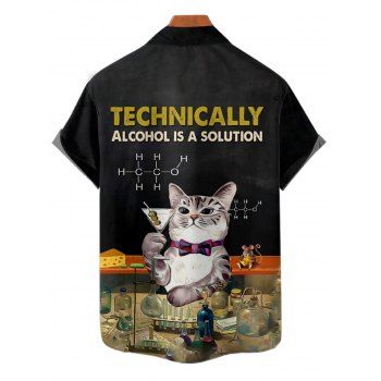 Vintage Couple Outfit Cat Mouth Chemistry Laboratory Funny Slogan Pattern Spaghetti Strap A Line Mini Tank Dress and Roll Up Sleeve Shirt Two Piece Set