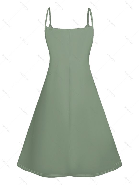 Hawaii Couple Outfit Coconut Tree Leaf Pattern Spaghetti Strap A Line Mini Tank Dress and Roll Up Sleeve Shirt Beach Outfit - Vert clair S | US 4