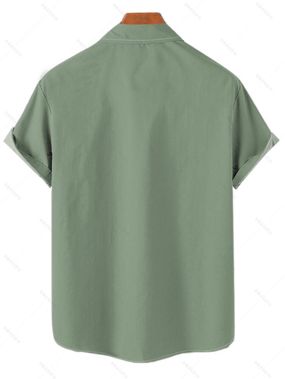 Hawaii Couple Outfit Coconut Tree Leaf Pattern Spaghetti Strap A Line Mini Tank Dress and Roll Up Sleeve Shirt Beach Outfit - Vert clair S | US 4