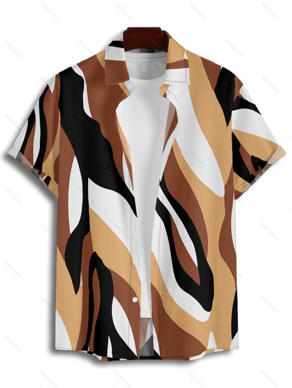 Chemise Décontractée Texturée Colorée Géométrique Imprimée à Manches Roulées pour Homme - café 2XL
