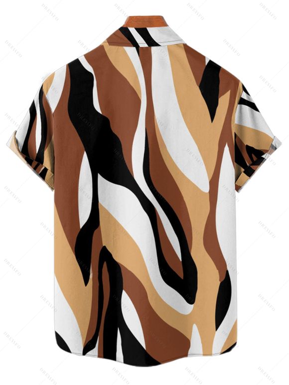 Chemise Décontractée Texturée Colorée Géométrique Imprimée à Manches Roulées pour Homme - café 2XL