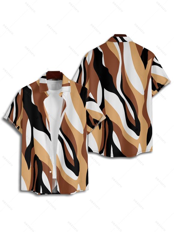 Chemise Décontractée Texturée Colorée Géométrique Imprimée à Manches Roulées pour Homme - café 2XL