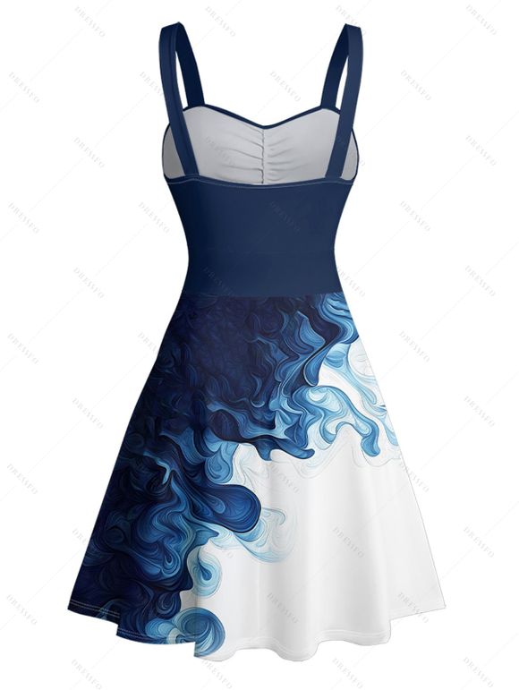 Mini Robe de Vacances Ligne A Ombrée Motif de Vague Ceinturée Au Poitrine à Volants - Bleu profond XXL | US 14