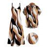 Casual Couple Outfit Colored Geometric Textured Printed Spaghetti Strap Pocket A Line Long Dress and Roll Up Sleeve Shirt Two Piece Set - café S | US 4