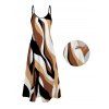 Casual Couple Outfit Colored Geometric Textured Printed Spaghetti Strap Pocket A Line Long Dress and Roll Up Sleeve Shirt Two Piece Set - café S | US 4