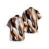 Casual Couple Outfit Colored Geometric Textured Printed Spaghetti Strap Pocket A Line Long Dress and Roll Up Sleeve Shirt Two Piece Set - café S | US 4