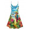 Robe de Vacances Ligne A à Bretelle Fine Motif de Perroquet et de Feuille Tropicale - Bleu clair L | US 8-10